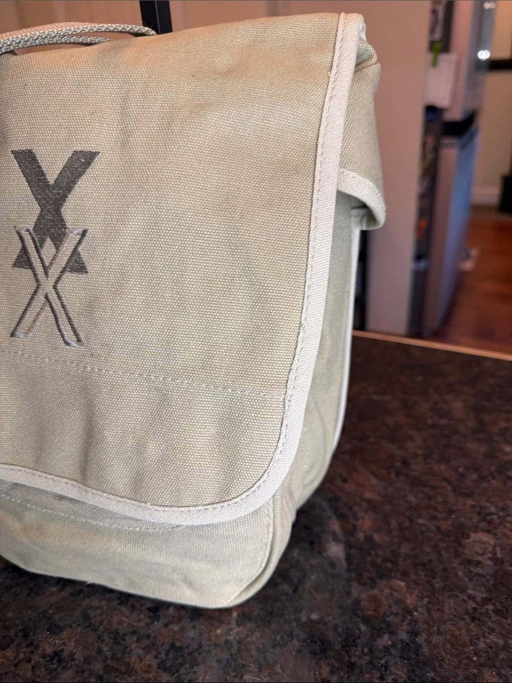 Canvas Crossbody Messenger Bag - Light Olive Green